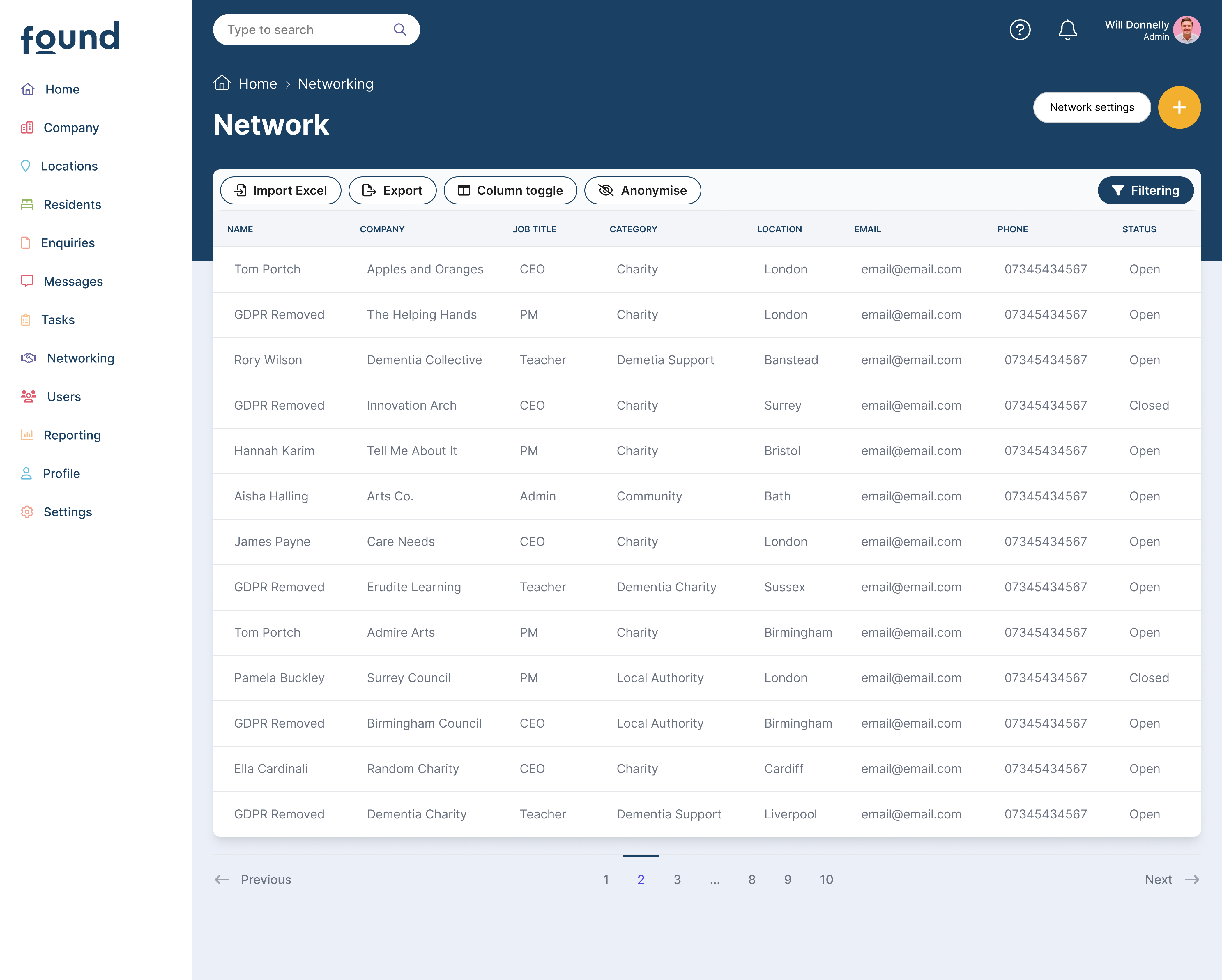 The Found networking screen