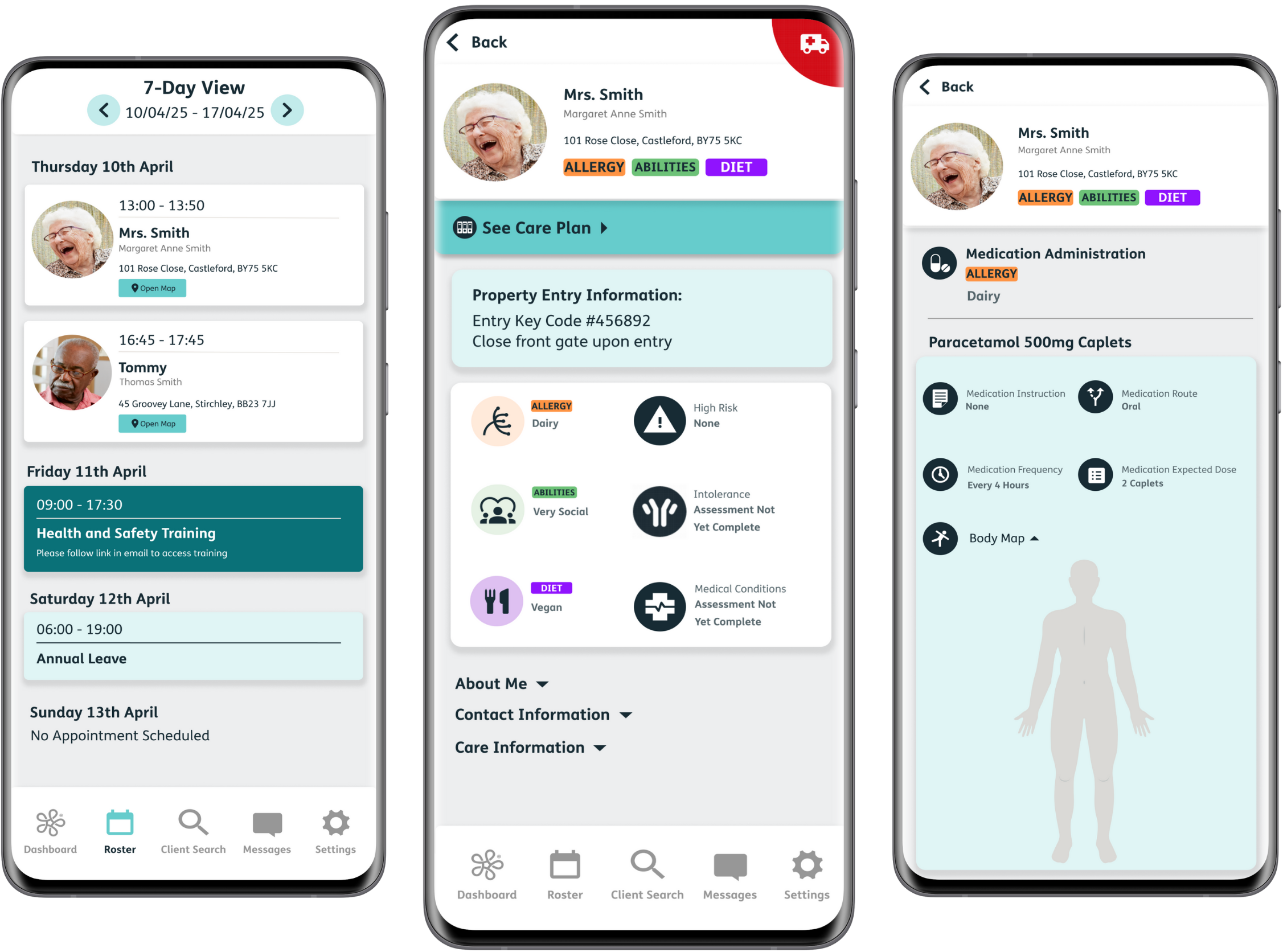 Better Care at Home app screens