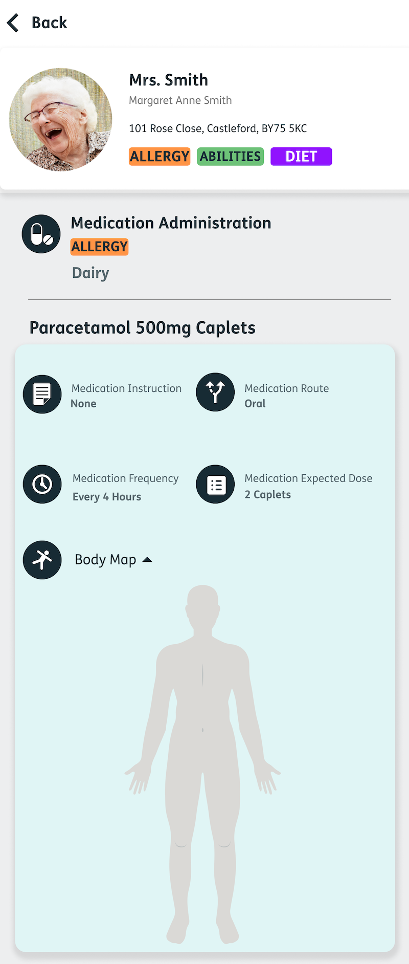 The Nourish mobile screen for medication management