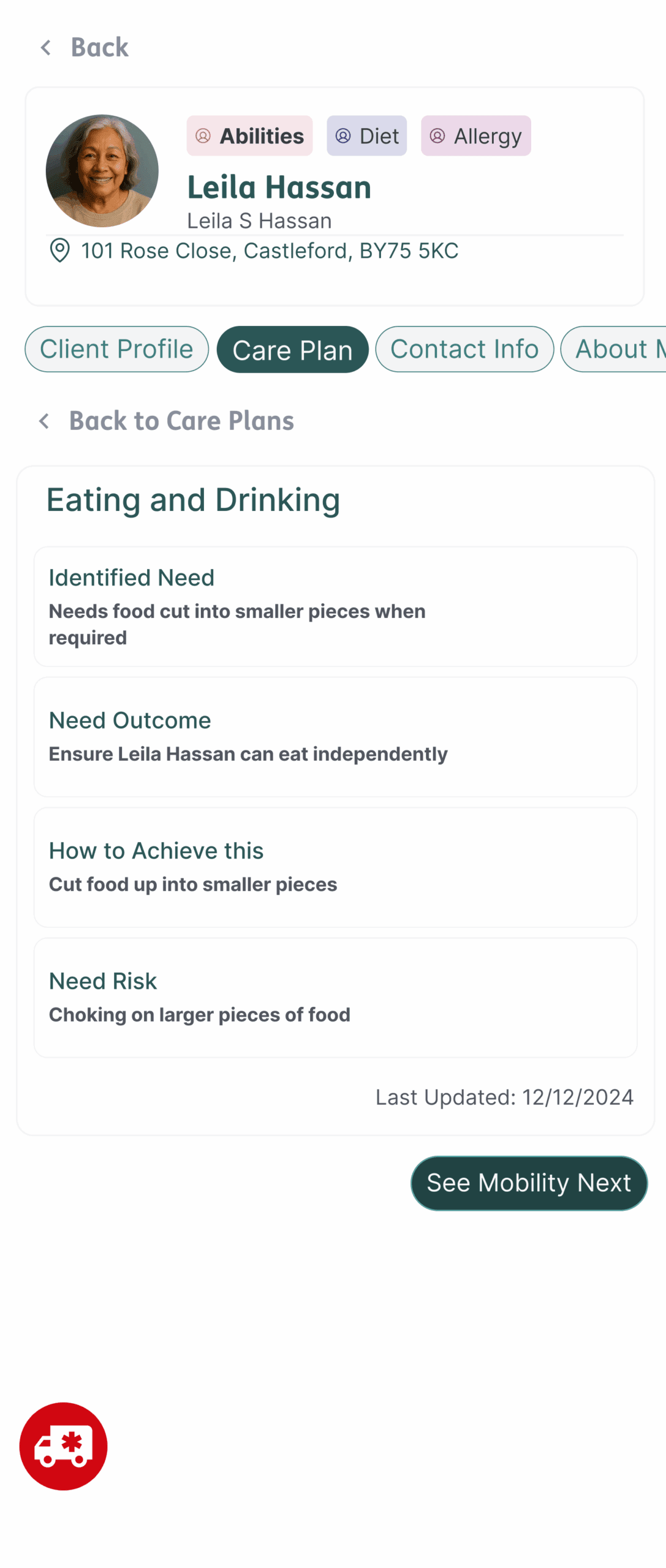 Personalised and contextual care plans shown on the new Better Care at Home app
